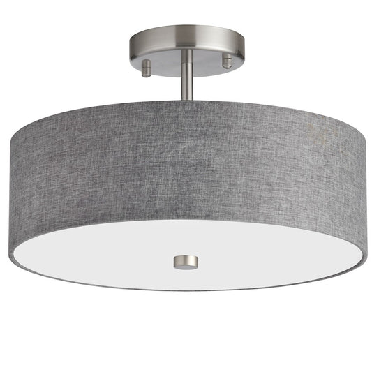 Dainolite 571 14in 3-Light Semi Flush Mount | Transitional Satin Chrome and Grey Hardback Fabric | Hallway & Bedroom Ceiling | Model 571-143SF-SC-GRY