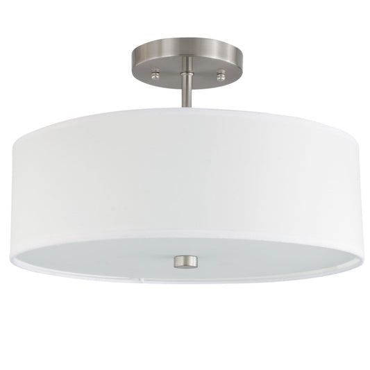 Dainolite 571 14in 3-Light Semi Flush Mount | Transitional Satin Chrome and White Hardback Fabric | Hallway & Bedroom Ceiling | Model 571-143SF-SC-WH