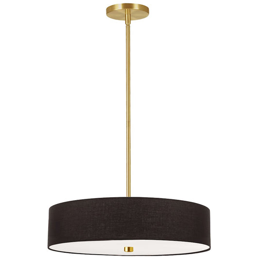 Dainolite Everly 20in 4-Light Pendant | Transitional Black and Aged Brass with Fabric Drum Shade | Kitchen Island & Dining | Model 571-204P-AGB-BK