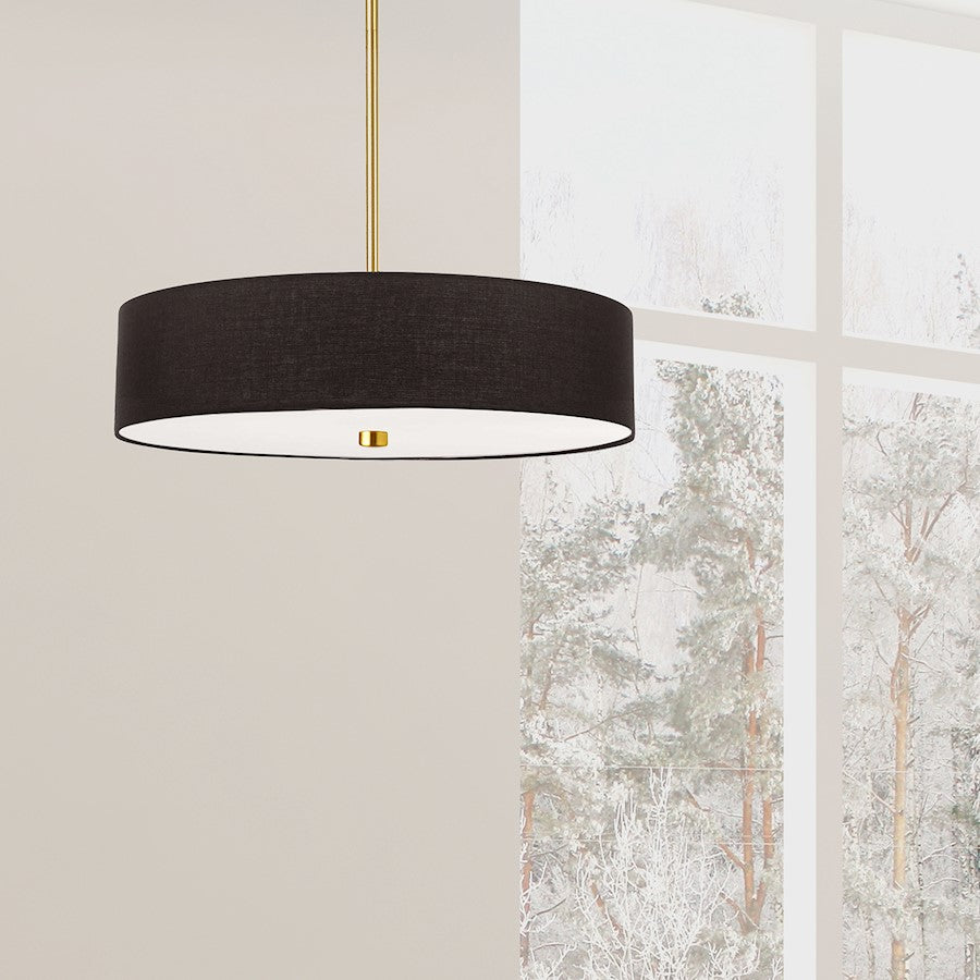 Dainolite Everly 20in 4-Light Pendant | Transitional Black and Aged Brass with Fabric Drum Shade | Kitchen Island & Dining | Model 571-204P-AGB-BK