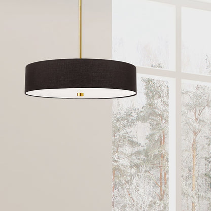 Dainolite Everly 20in 4-Light Pendant | Transitional Black and Aged Brass with Fabric Drum Shade | Kitchen Island & Dining | Model 571-204P-AGB-BK