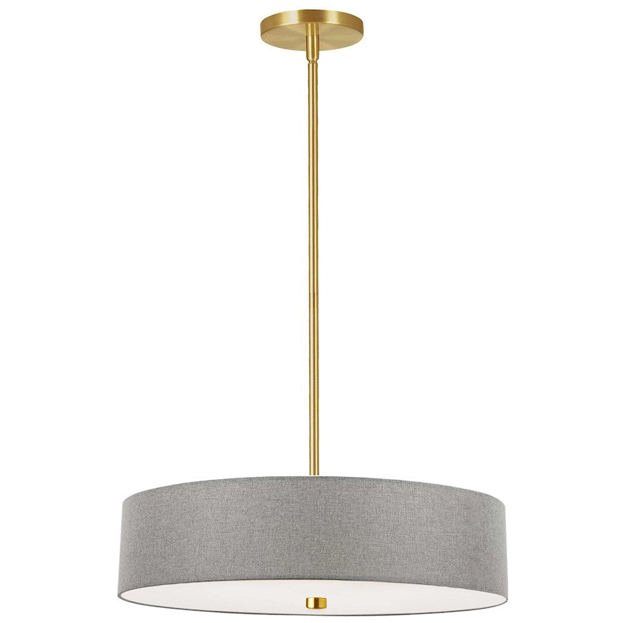 Dainolite Everly 20in 4-Light Pendant | Transitional Grey Metal and Aged Brass with Grey Fabric Shade | Kitchen Island & Dining | Model 571-204P-AGB-GRY