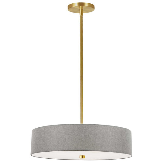 Dainolite Everly 20in 4-Light Pendant | Transitional Grey Metal and Aged Brass with Grey Fabric Shade | Kitchen Island & Dining | Model 571-204P-AGB-GRY