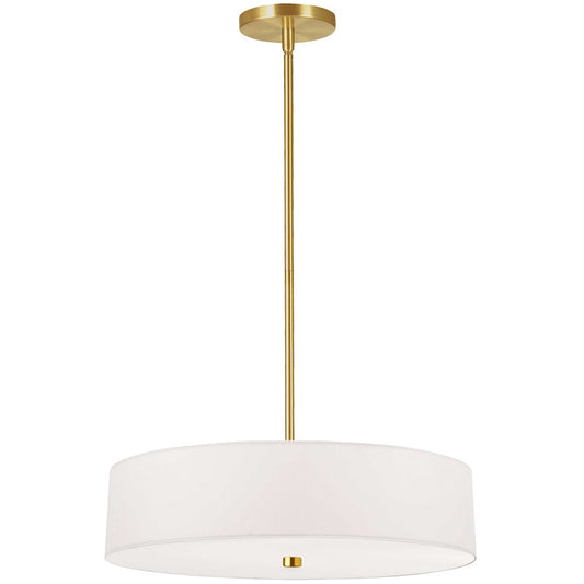 Dainolite Everly 20in 4-Light Pendant | Transitional White and Aged Brass Fabric Drum | Kitchen Island & Dining Room | Model 571-204P-AGB-WH