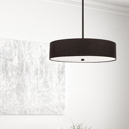 Dainolite Everly 20in 4-Light Pendant | Transitional Matte Black and Black Fabric Drum | Kitchen Island & Dining Room | Model 571-204P-MB-BK