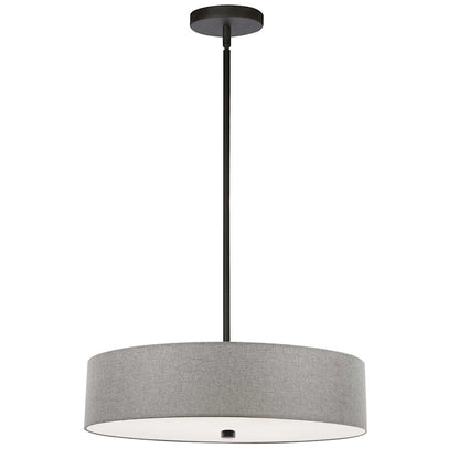 Dainolite Everly 20in 4-Light Pendant | Transitional Matte Black and Grey Fabric Drum | Kitchen Island & Dining Room | 20 x 20 x 5 | Model 571-204P-MB-GRY