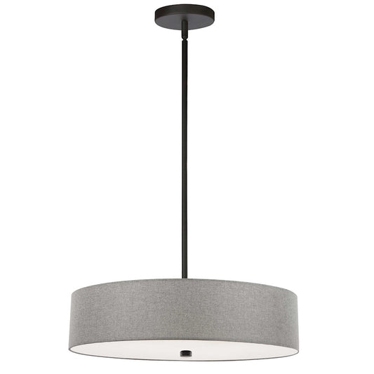 Dainolite Everly 20in 4-Light Pendant | Transitional Matte Black and Grey Fabric Drum | Kitchen Island & Dining Room | 20 x 20 x 5 | Model 571-204P-MB-GRY