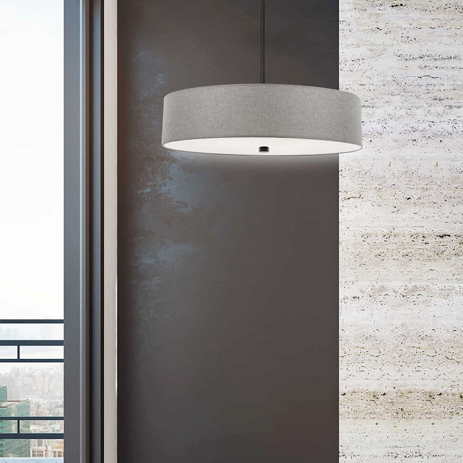 Dainolite Everly 20in 4-Light Pendant | Transitional Matte Black and Grey Fabric Drum | Kitchen Island & Dining Room | 20 x 20 x 5 | Model 571-204P-MB-GRY