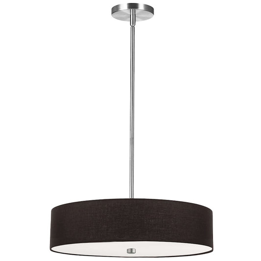 Dainolite Everly 20in 4-Light Pendant | Transitional Polished Chrome and Black Fabric Drum | Kitchen Island & Dining Room | Model 571-204P-PC-BK