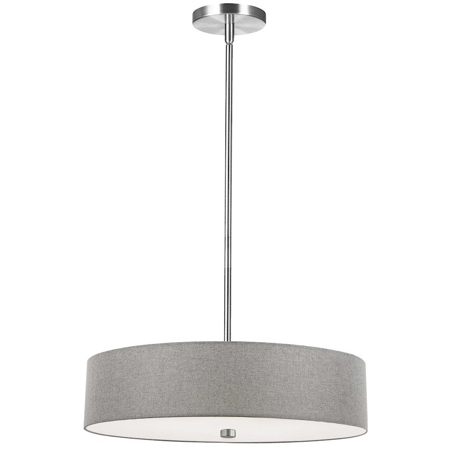 Dainolite Everly 20in 4-Light Pendant | Transitional Grey and Polished Chrome Fabric Shade | Kitchen Island & Dining Room | Model 571-204P-PC-GRY