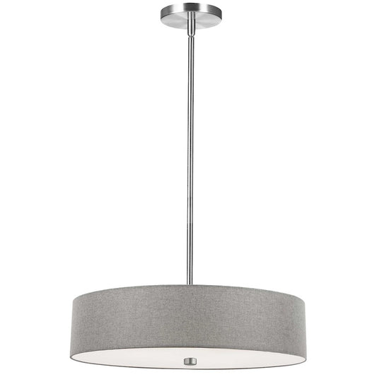 Dainolite Everly 20in 4-Light Pendant | Transitional Grey and Polished Chrome Fabric Shade | Kitchen Island & Dining Room | Model 571-204P-PC-GRY