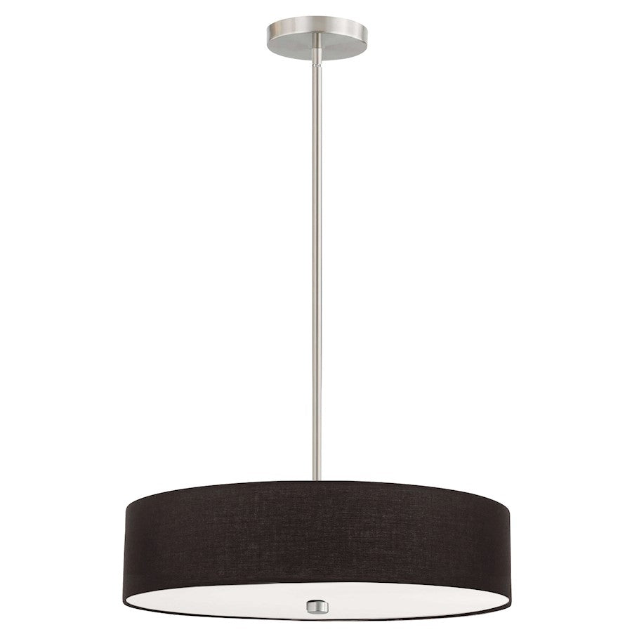 Dainolite Everly 20in 4-Light Pendant | Transitional Black and Satin Chrome Fabric Shade | Kitchen Island & Dining Room | Model 571-204P-SC-BK
