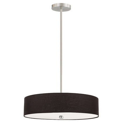 Dainolite Everly 20in 4-Light Pendant | Transitional Black and Satin Chrome Fabric Shade | Kitchen Island & Dining Room | Model 571-204P-SC-BK