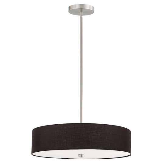 Dainolite Everly 20in 4-Light Pendant | Transitional Black and Satin Chrome Fabric Shade | Kitchen Island & Dining Room | Model 571-204P-SC-BK