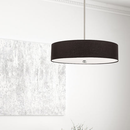 Dainolite Everly 20in 4-Light Pendant | Transitional Black and Satin Chrome Fabric Shade | Kitchen Island & Dining Room | Model 571-204P-SC-BK