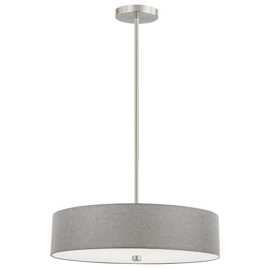 Dainolite Everly 20in 4-Light Pendant | Transitional Grey and Satin Chrome Fabric Shade | Kitchen Island & Dining Room | Model 571-204P-SC-GRY