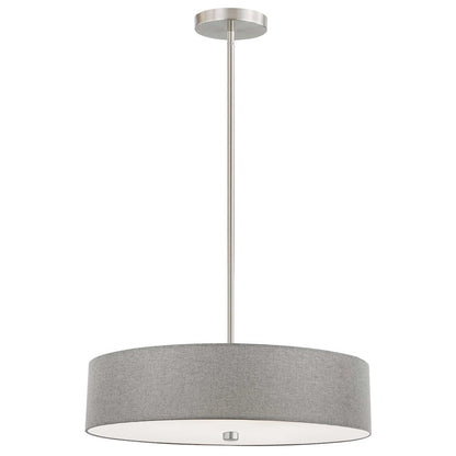 Dainolite Everly 20in 4-Light Pendant | Transitional Grey and Satin Chrome Fabric Shade | Kitchen Island & Dining Room | Model 571-204P-SC-GRY