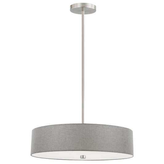 Dainolite Everly 20in 4-Light Pendant | Transitional Grey and Satin Chrome Fabric Shade | Kitchen Island & Dining Room | Model 571-204P-SC-GRY