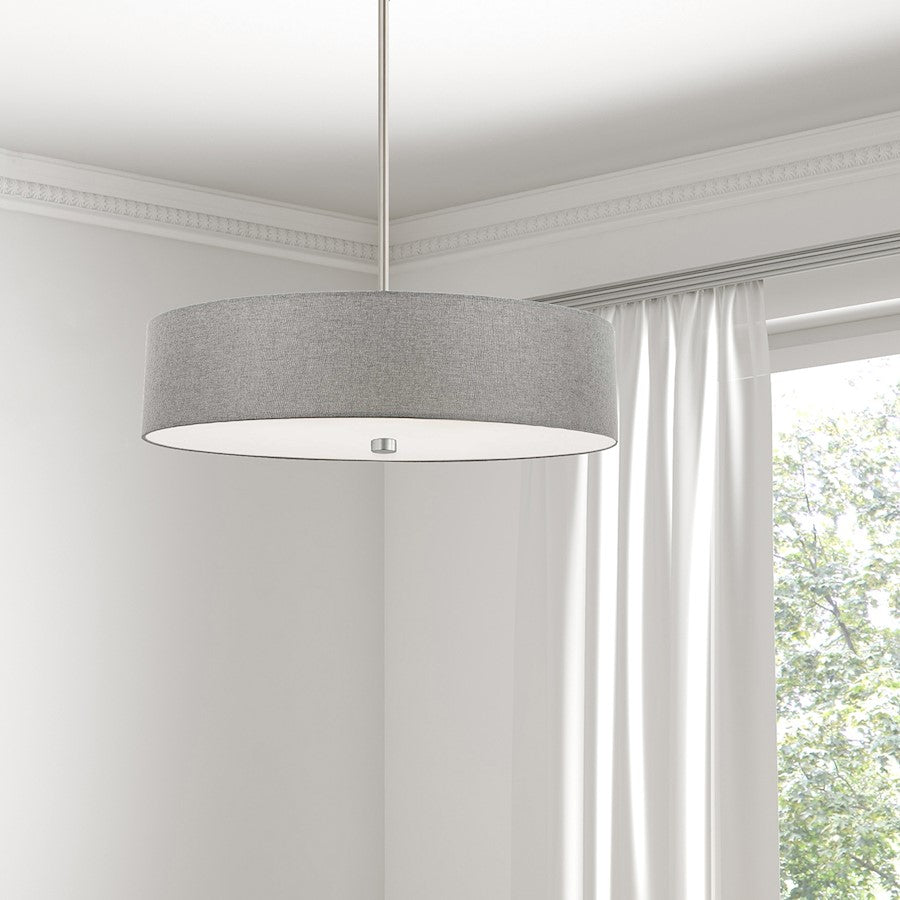Dainolite Everly 20in 4-Light Pendant | Transitional Grey and Satin Chrome Fabric Shade | Kitchen Island & Dining Room | Model 571-204P-SC-GRY