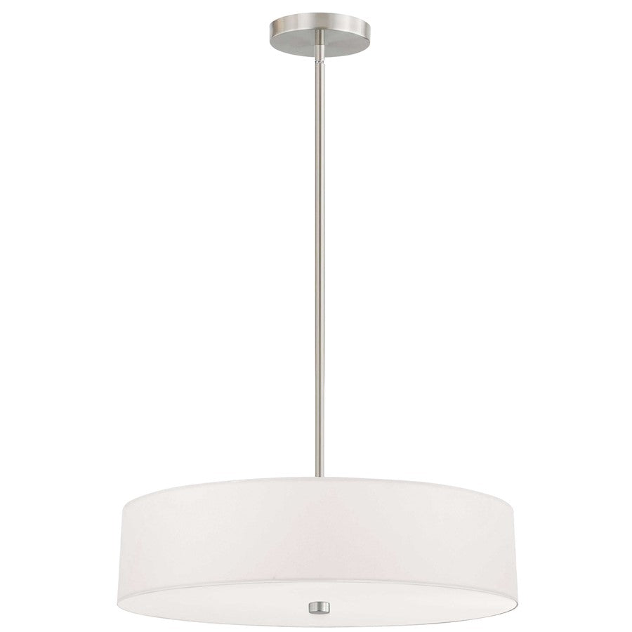 Dainolite Everly 20in 4-Light Pendant | Transitional White and Satin Chrome Fabric Shade | Kitchen Island & Dining Room | Model 571-204P-SC-WH