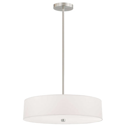 Dainolite Everly 20in 4-Light Pendant | Transitional White and Satin Chrome Fabric Shade | Kitchen Island & Dining Room | Model 571-204P-SC-WH