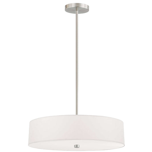 Dainolite Everly 20in 4-Light Pendant | Transitional White and Satin Chrome Fabric Shade | Kitchen Island & Dining Room | Model 571-204P-SC-WH