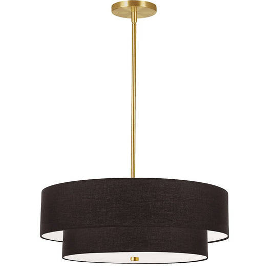 Dainolite Everly 20in 4-Light Pendant | Transitional Aged Brass and Black Fabric | Kitchen Island & Dining Room | Model 571-224P-AGB-BK