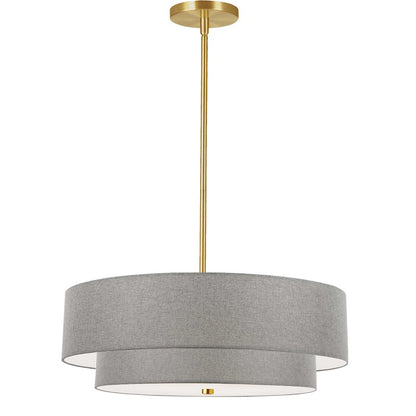 Dainolite Everly 20in 4-Light Pendant | Transitional Aged Brass and Grey Fabric | Kitchen Island & Dining Room | Model 571-224P-AGB-GRY