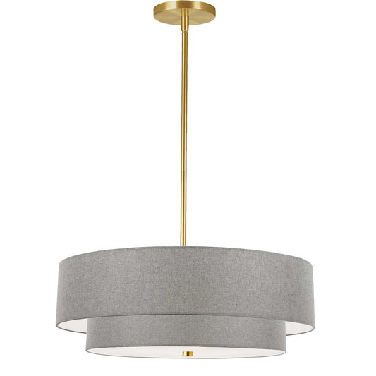Dainolite Everly 20in 4-Light Pendant | Transitional Aged Brass and Grey Fabric | Kitchen Island & Dining Room | Model 571-224P-AGB-GRY