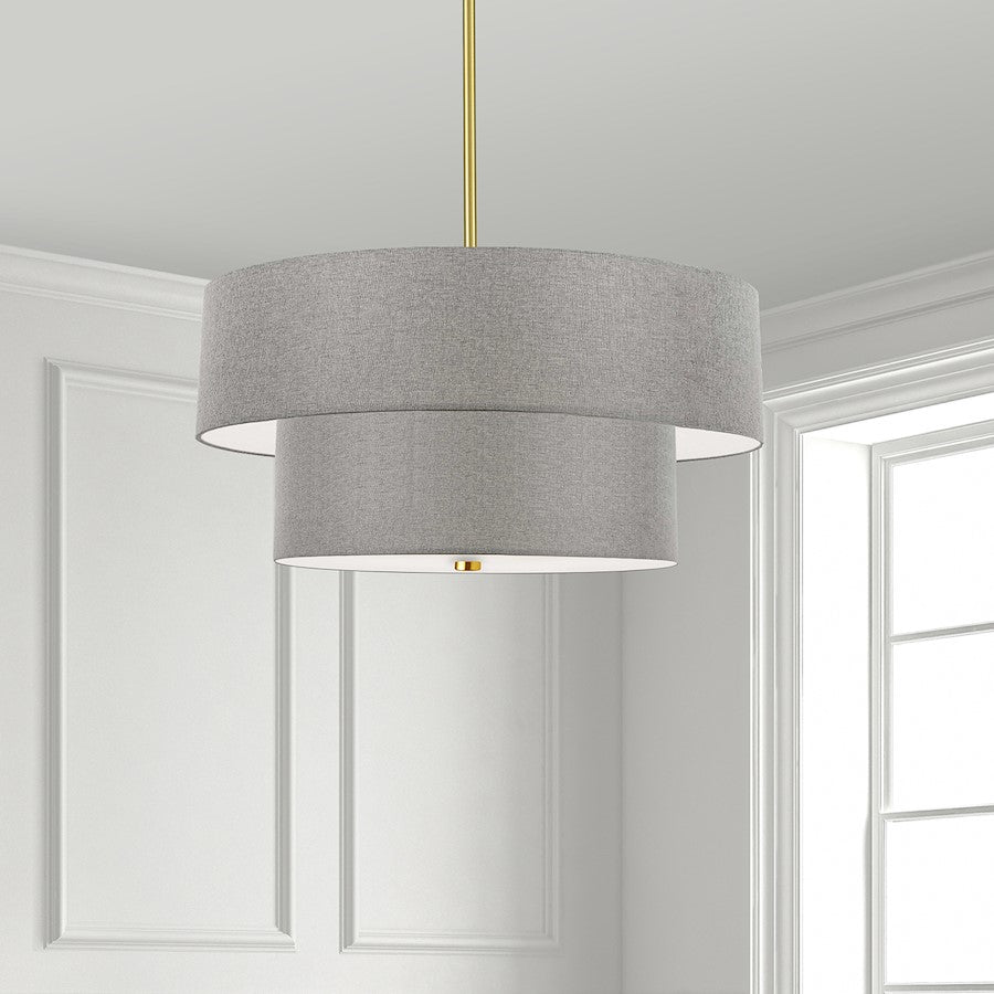 Dainolite Everly 20in 4-Light Pendant | Transitional Aged Brass and Grey Fabric | Kitchen Island & Dining Room | Model 571-224P-AGB-GRY