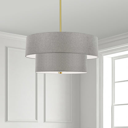 Dainolite Everly 20in 4-Light Pendant | Transitional Aged Brass and Grey Fabric | Kitchen Island & Dining Room | Model 571-224P-AGB-GRY