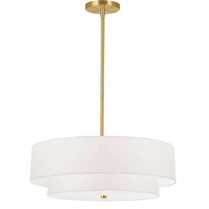 Dainolite Everly 20in 4-Light Pendant | Transitional Aged Brass and White Fabric | Kitchen Island & Dining Room | Model 571-224P-AGB-WH