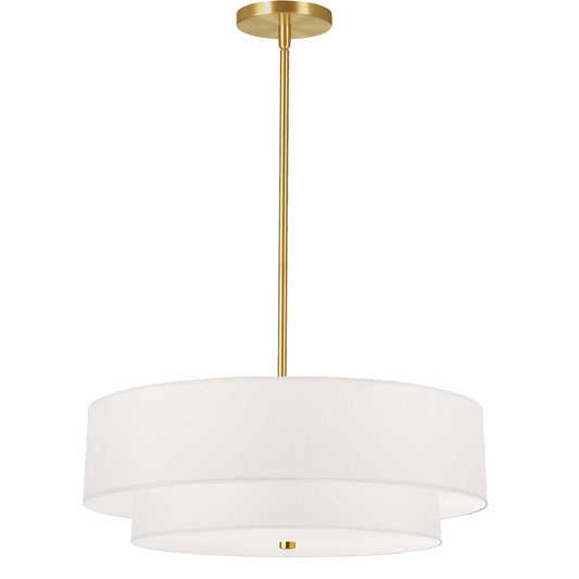 Dainolite Everly 20in 4-Light Pendant | Transitional Aged Brass and White Fabric | Kitchen Island & Dining Room | Model 571-224P-AGB-WH