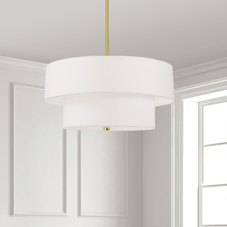Dainolite Everly 20in 4-Light Pendant | Transitional Aged Brass and White Fabric | Kitchen Island & Dining Room | Model 571-224P-AGB-WH