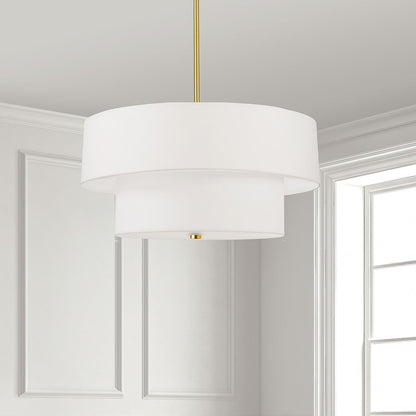 Dainolite Everly 20in 4-Light Pendant | Transitional Aged Brass and White Fabric | Kitchen Island & Dining Room | Model 571-224P-AGB-WH