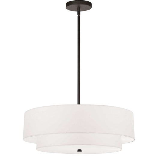 Dainolite Everly 20in 4-Light 2-Tier Pendant | Transitional Matte Black and White Fabric | Kitchen Island & Dining Room | Model 571-224P-MB-WH