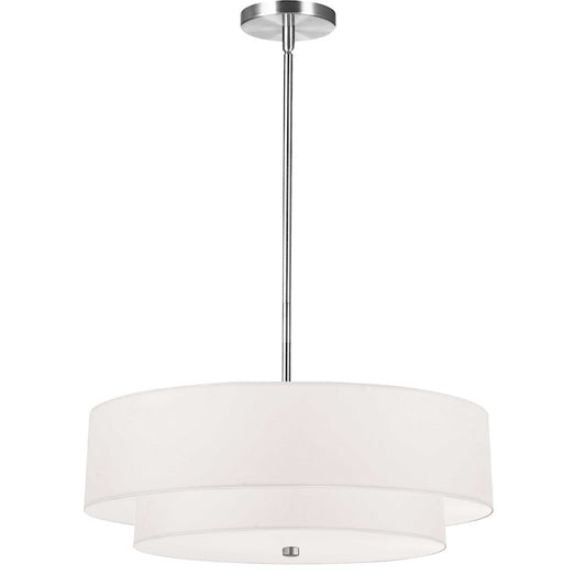 Dainolite Everly 20in 4-Light 2-Tier Pendant | Transitional Polished Chrome and White Fabric Shade | Kitchen Island & Dining Room | Model 571-224P-PC-WH