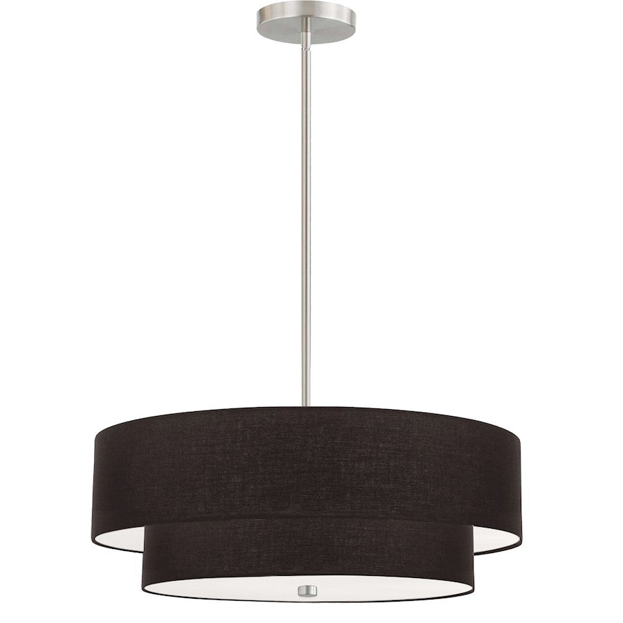 Dainolite Everly 20in 4-Light 2-Tier Pendant | Transitional Satin Chrome and Black Fabric | Kitchen Island & Dining Room | 20 x 20 | Model 571-224P-SC-BK