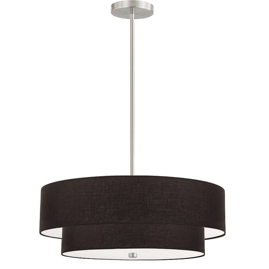 Dainolite Everly 20in 4-Light 2-Tier Pendant | Transitional Satin Chrome and Black Fabric | Kitchen Island & Dining Room | 20 x 20 | Model 571-224P-SC-BK