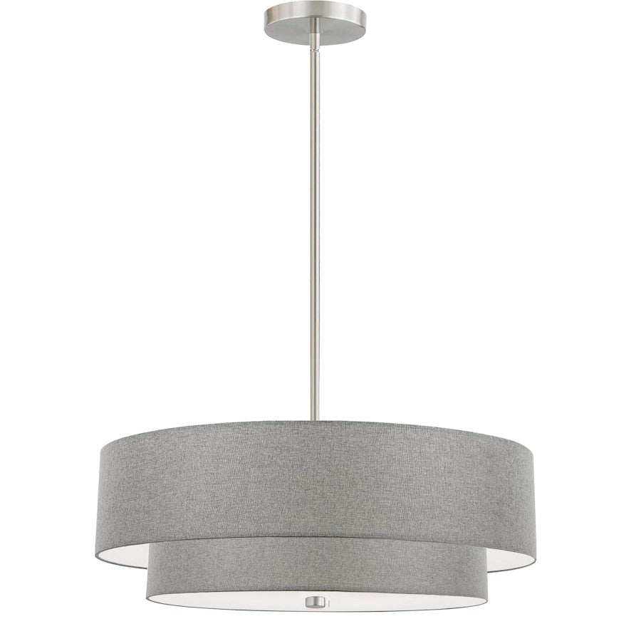 Dainolite Everly 20in 4-Light 2-Tier Pendant | Transitional Satin Chrome and Grey Fabric Shade | Kitchen Island & Dining Room | 20 | Model 571-224P-SC-GRY