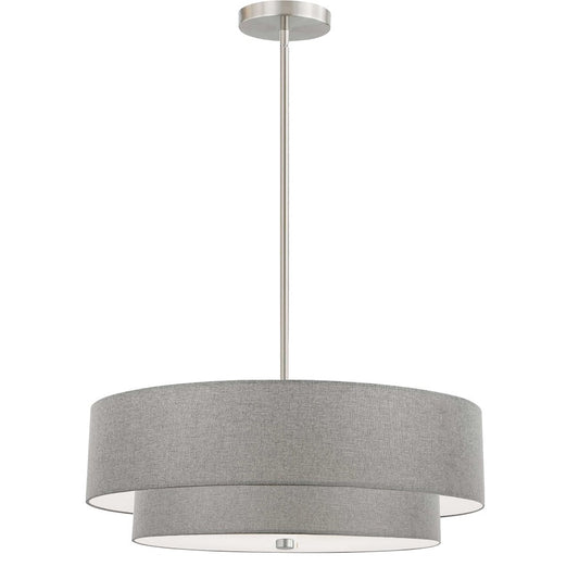 Dainolite Everly 20in 4-Light 2-Tier Pendant | Transitional Satin Chrome and Grey Fabric Shade | Kitchen Island & Dining Room | 20 | Model 571-224P-SC-GRY
