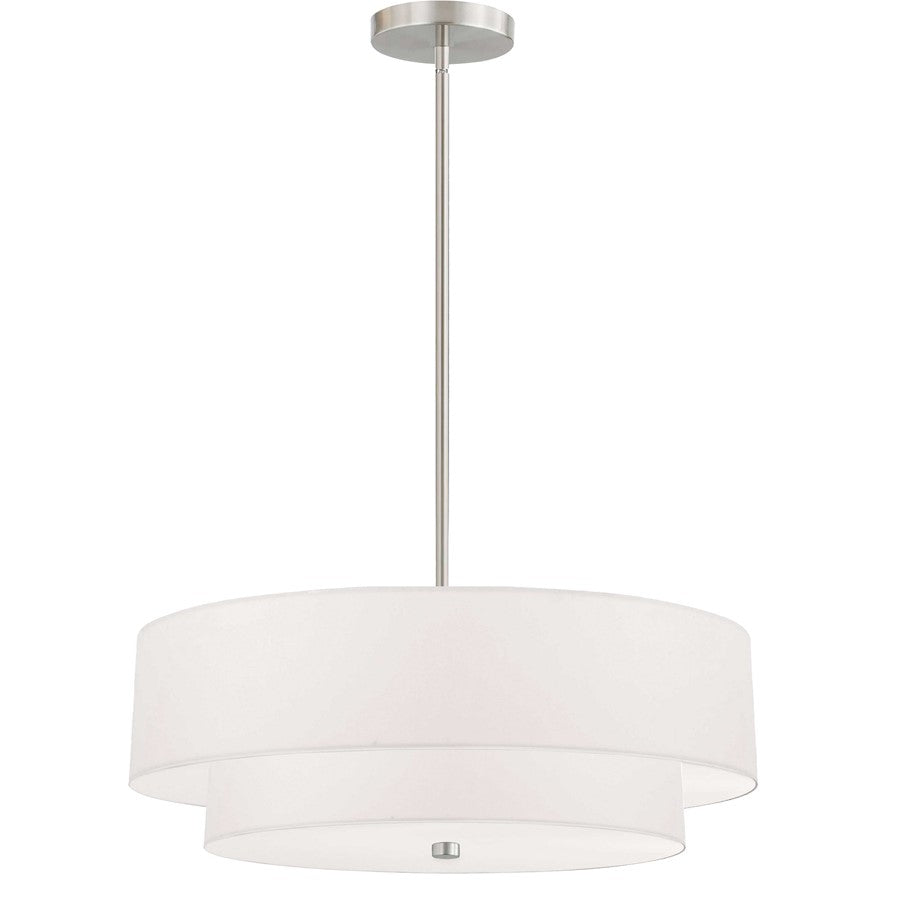 Dainolite Everly 20in 4-Light 2-Tier Pendant | Transitional Satin Chrome and White Fabric | Kitchen Island & Dining Room | Model 571-224P-SC-WH