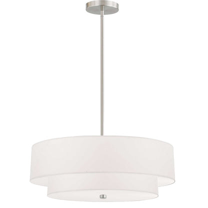 Dainolite Everly 20in 4-Light 2-Tier Pendant | Transitional Satin Chrome and White Fabric | Kitchen Island & Dining Room | Model 571-224P-SC-WH