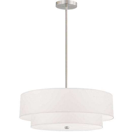 Dainolite Everly 20in 4-Light 2-Tier Pendant | Transitional Satin Chrome and White Fabric | Kitchen Island & Dining Room | Model 571-224P-SC-WH