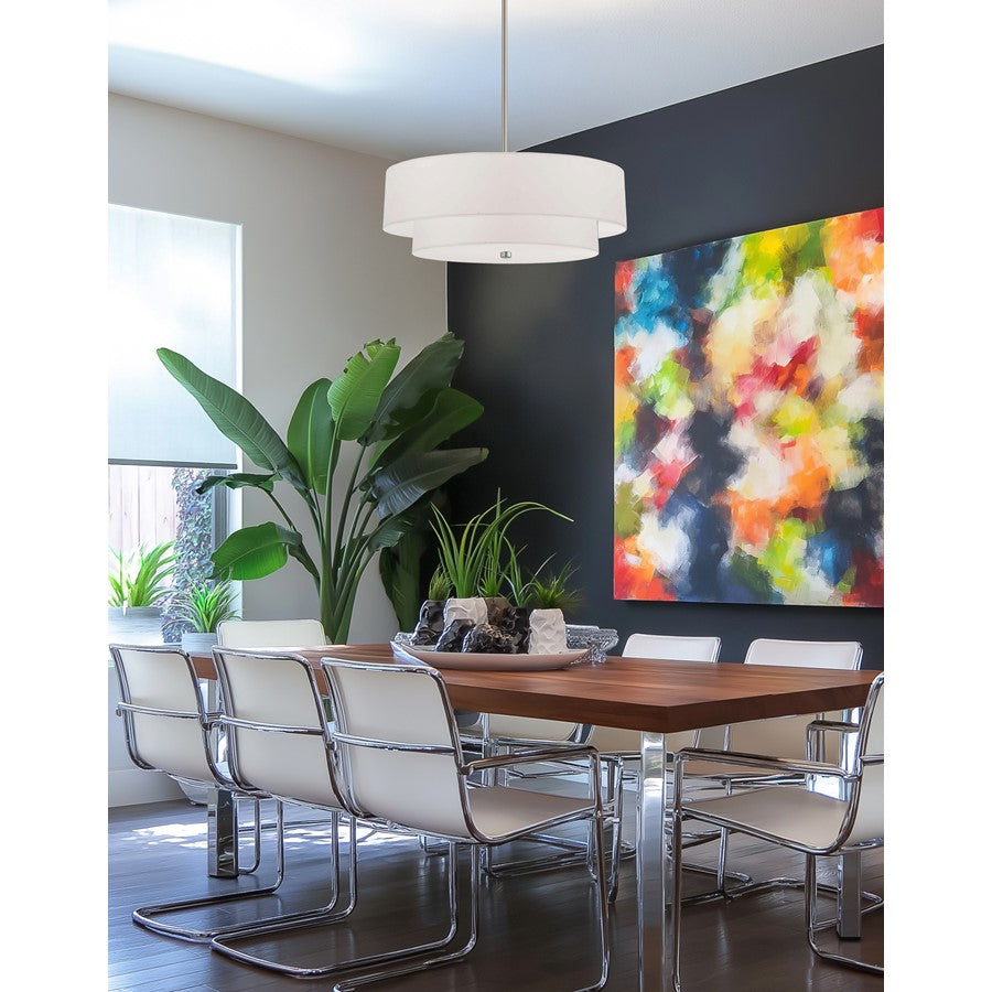 Dainolite Everly 20in 4-Light 2-Tier Pendant | Transitional Satin Chrome and White Fabric | Kitchen Island & Dining Room | Model 571-224P-SC-WH