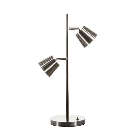 Dainolite Modern 2-Light 10W LED Table Lamp | Satin Chrome Steel and Matte Black Shade | Bedroom & Office Desk Light | 9 x 9 x 20 in | Model 624LEDT-SC