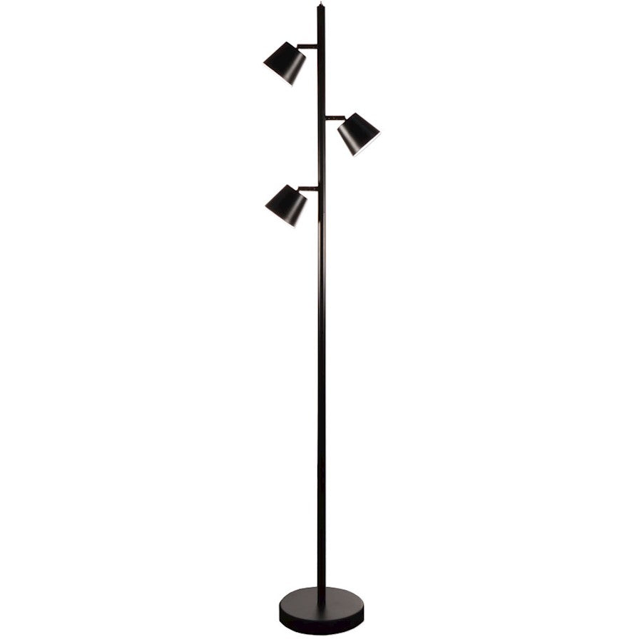 Dainolite Modern 3-Light LED Floor Lamp | Matte Black Steel | Living Room & Reading Nook | 9 x 9 x 62 in | Model 625LEDF-BK