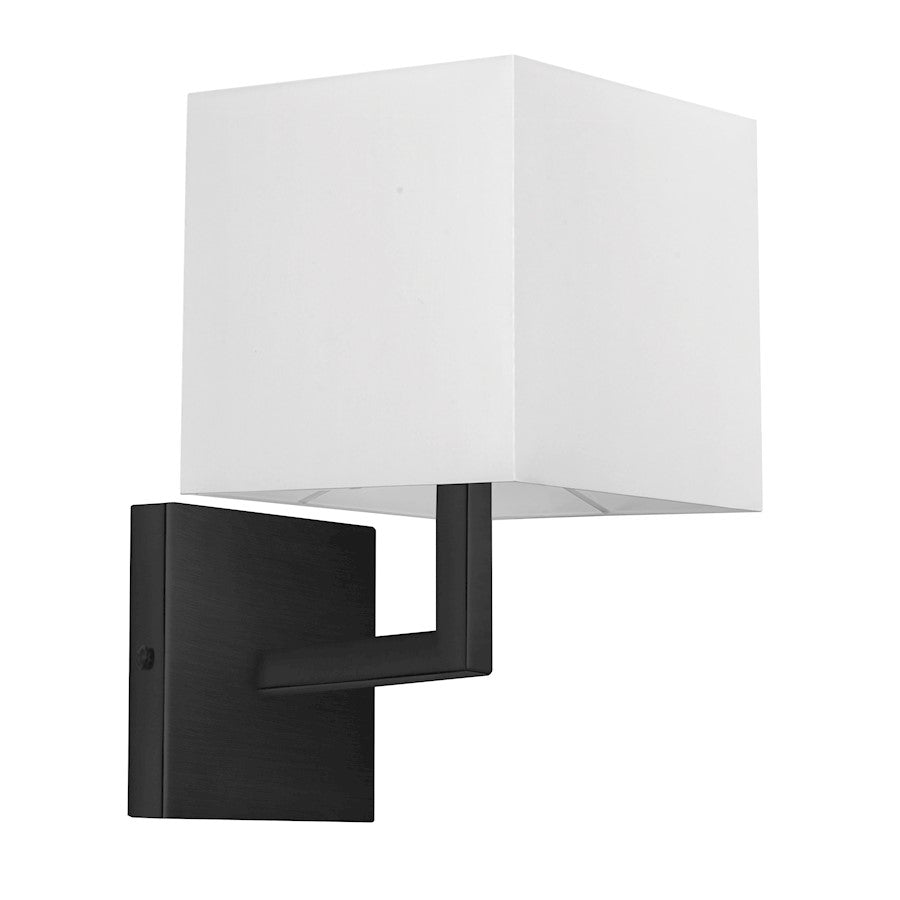 Dainolite Lucas 1-Light Wall Sconce | Modern Matte Black and White Fabric Shade | Bathroom & Hallway Accent | Model 77-1W-MB-WH