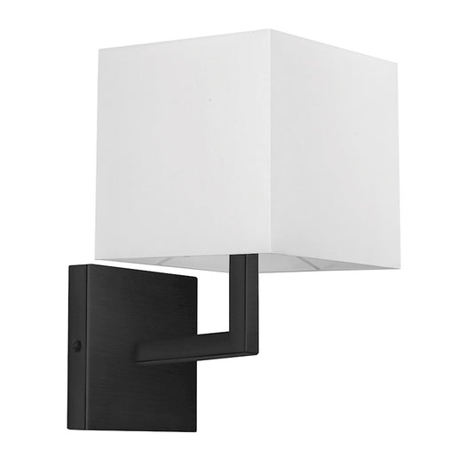 Dainolite Lucas 1-Light Wall Sconce | Modern Matte Black and White Fabric Shade | Bathroom & Hallway Accent | Model 77-1W-MB-WH