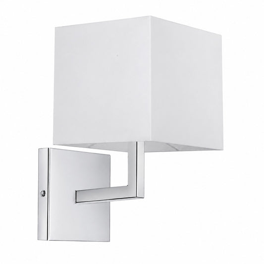 Dainolite 77 1-Light Wall Sconce | Polished Chrome and White Hardback Shade | Bedroom & Hallway Accent | 7.5 x 6 x 10.5 in | Model 77-1W-PC-WH